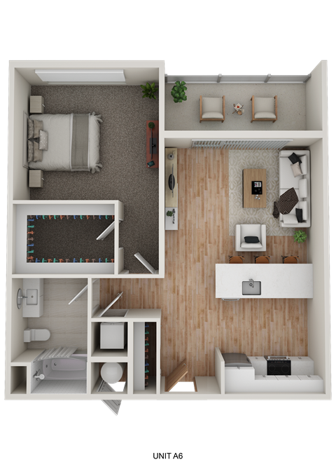 Floor plan for 1 bed, 1 bath, 772 sqft